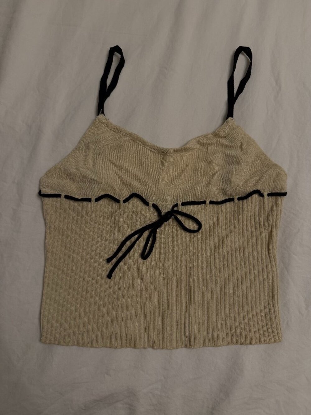 Motel Rocks Cream & Black Bow Ribbed Tank Top